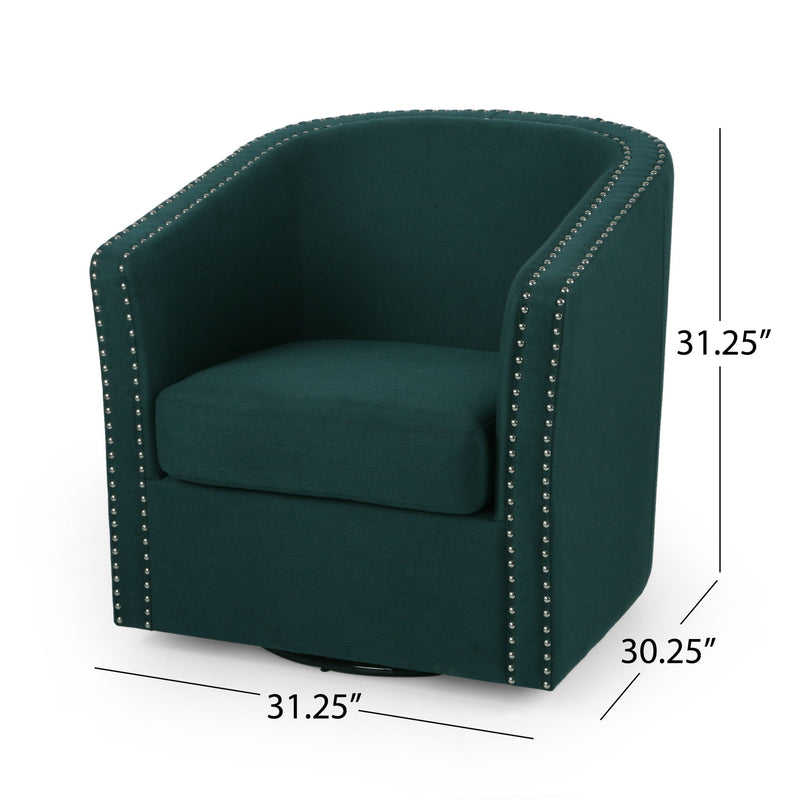 Modern Upholstered Swivel Club Chair With Nailhead Trim