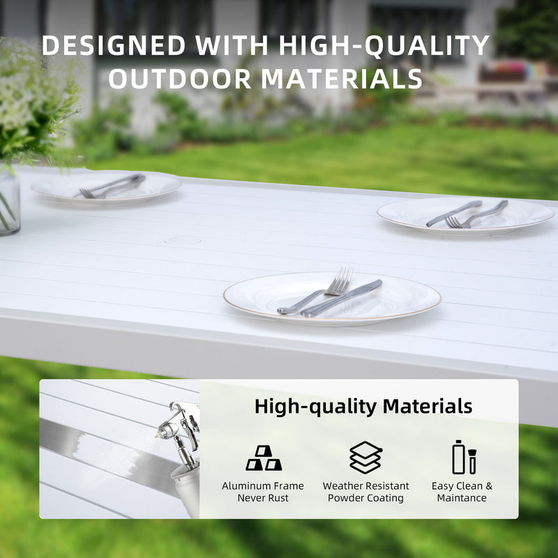 6 Piece Dining Set Modern Outdoor Patio Furniture, 4 Dining Chairs & 1 Dining Bench Sunbrella Fabric And 2 Tone Rectangle Table With Umbrella Hole - Matte White / Grayish