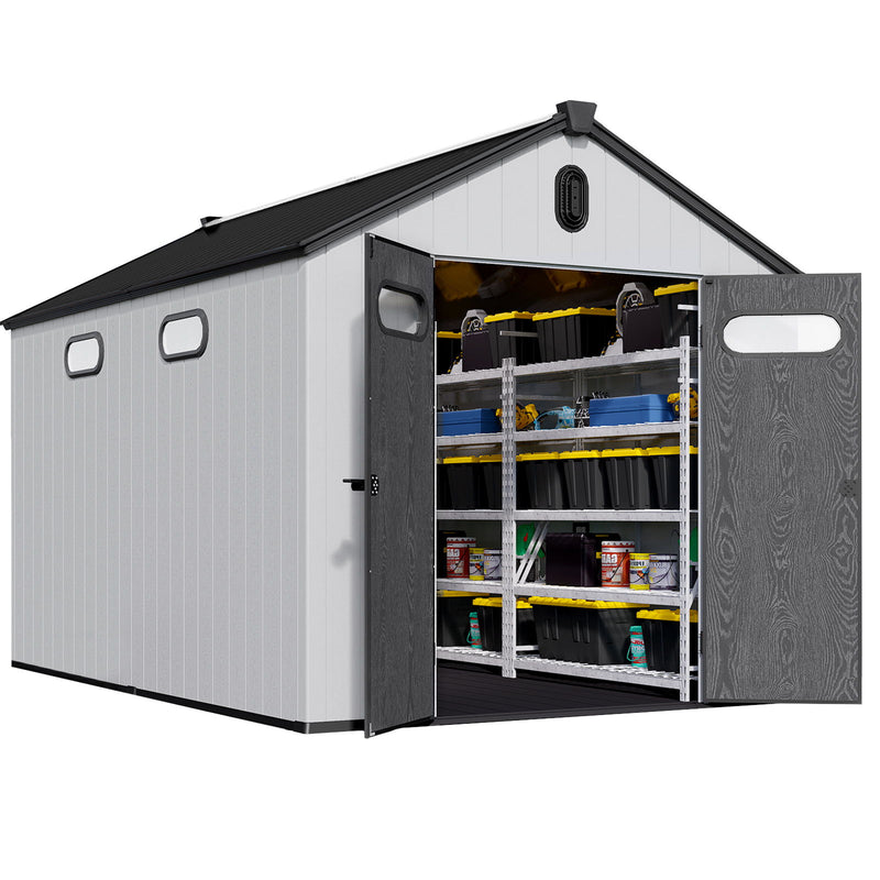 8 Ft. W X 12 Ft. D Plastic Storage Shed With Floor - Black / Gray