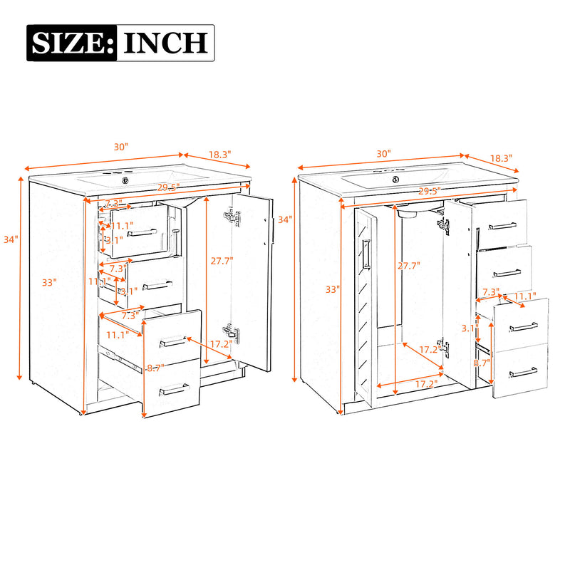 Bathroom Vanity Set With Sink, Storage Cabinet With Drawers & Soft Closing Doors