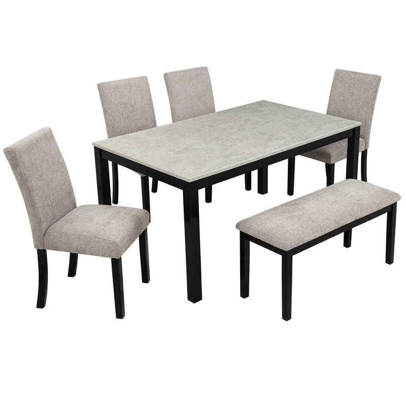 6 Piece Dining Table Set With Bench And Chairs
