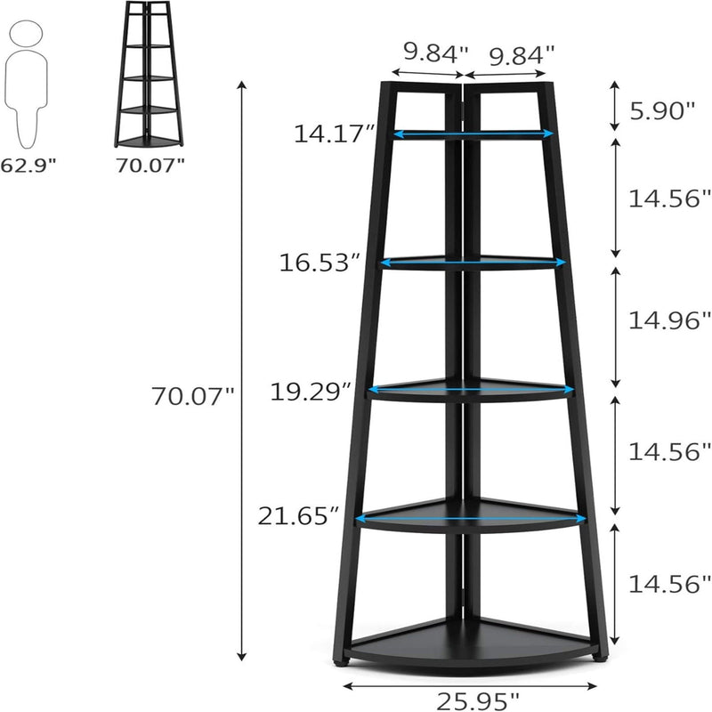 Tall 5 Tier Corner Bookshelf For Living Room