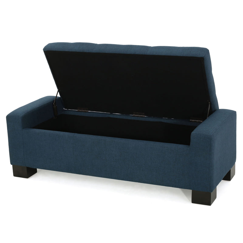 Empower - Button Tufted Waffle Upholstered Storage Ottoman With Wood Legs - Navy Blue