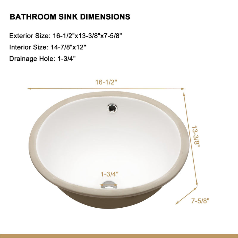 Elegant Ceramic Oval Undermount Bathroom Sink With Overflow