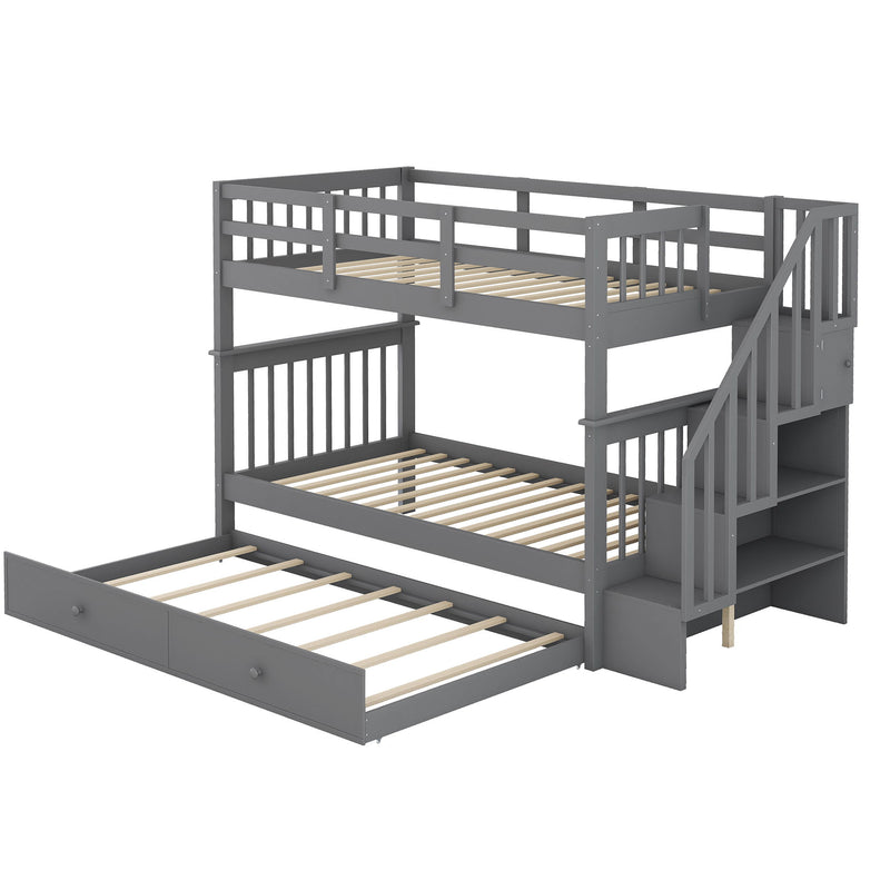 Stairway Bunk Bed With Storage And Guard Rail For Bedroom
