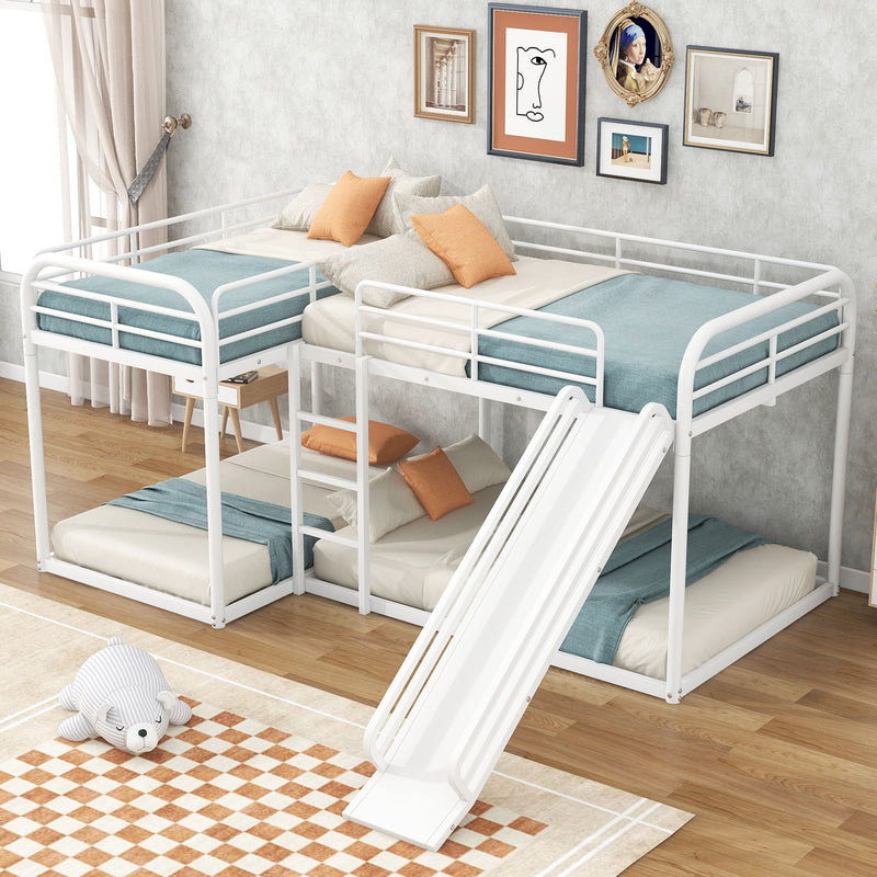 L Shaped Bunk Bed With Slide And Short Ladder