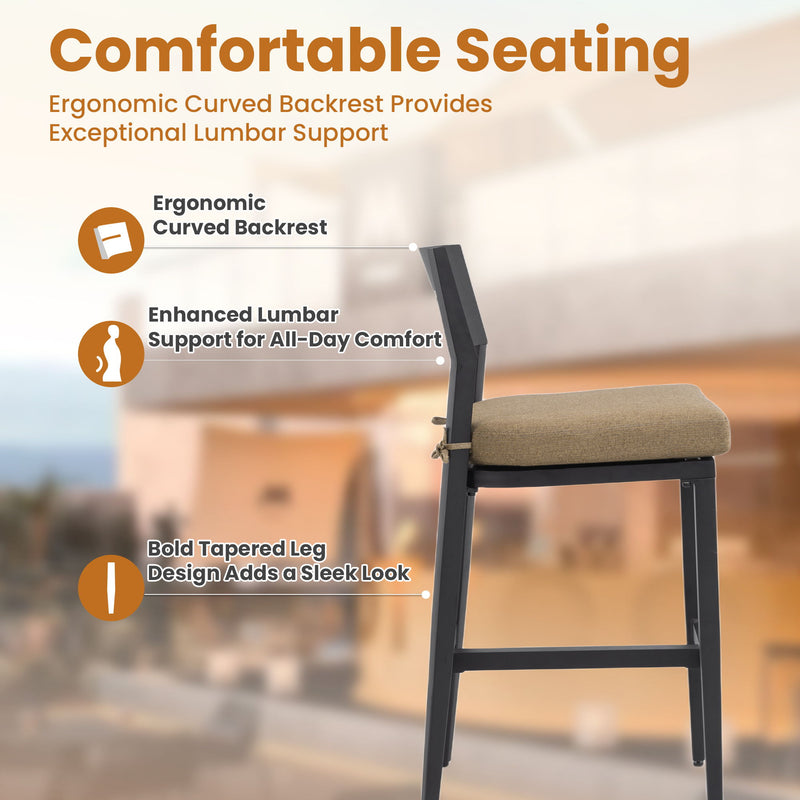 Modern Outdoor Bar Stools With Backrest And Footrest (Set of 2)