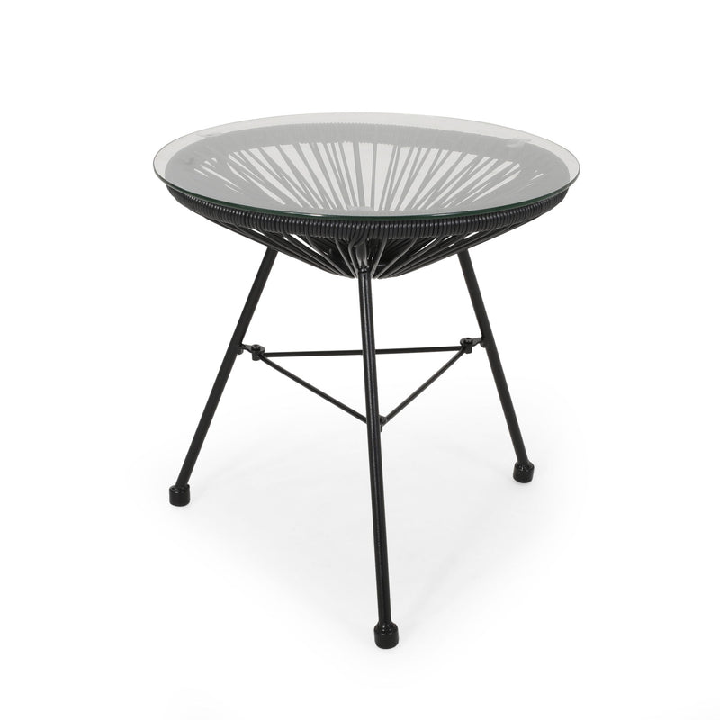 Nusa - Modern Rattan Side Table With Tempered Glass Top