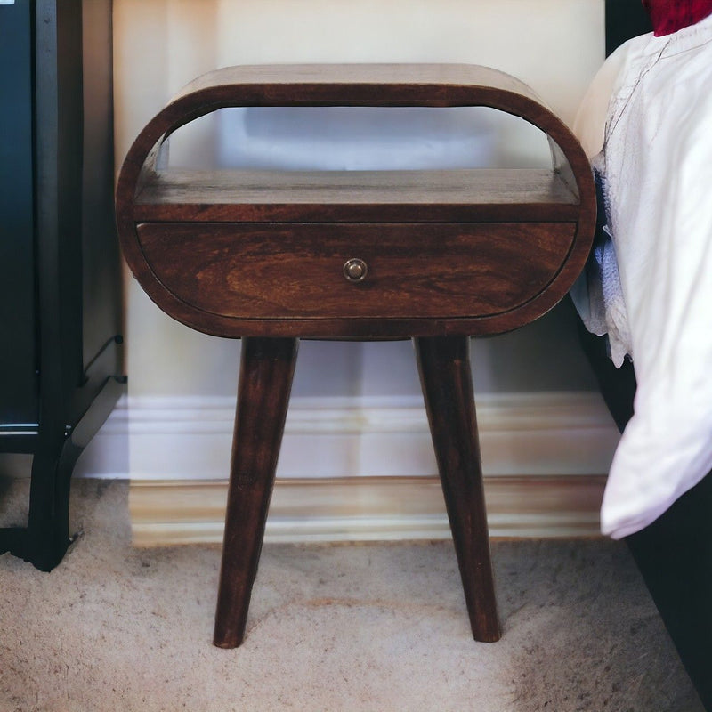 Nordic Circular Bedside Table With Open Slot - Walnut