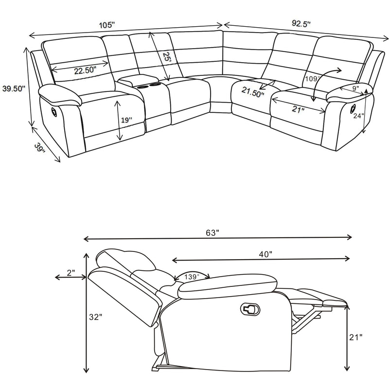 Aaron - 3 Piece Upholstered Sectional - Smoke