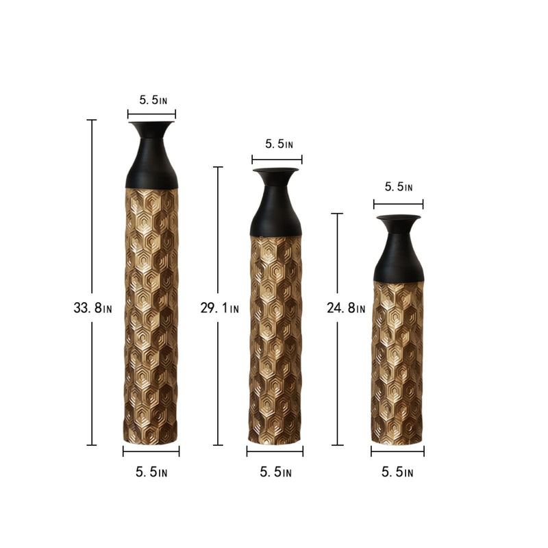 Floor Metal Vases (Set of 3) Gorgeous Home Decoration Large Glazed Metal Vases - Black / Gold