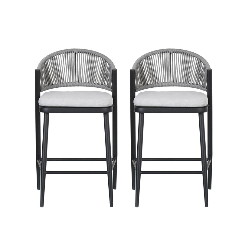 Outdoor 26" Counter Height Metal Frame Counter Stools With Scallop Shaped Backrest & Water Resistant Cushions