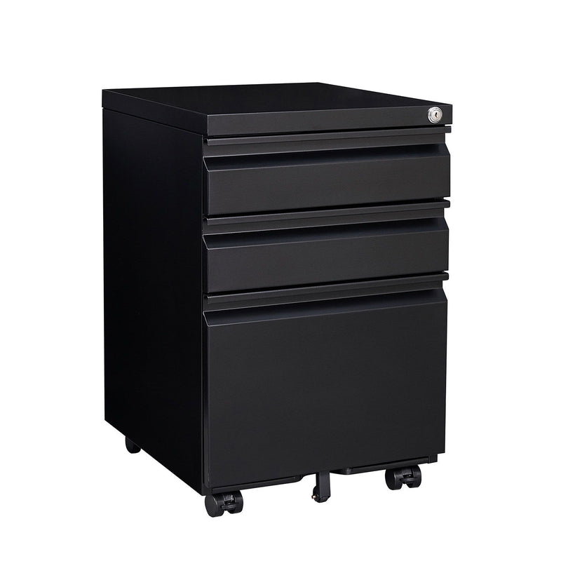 Contemporary Black 3 Drawer Mobile Filing Cabinet With Lock, Metal Office Storage For Legal / Letter Size