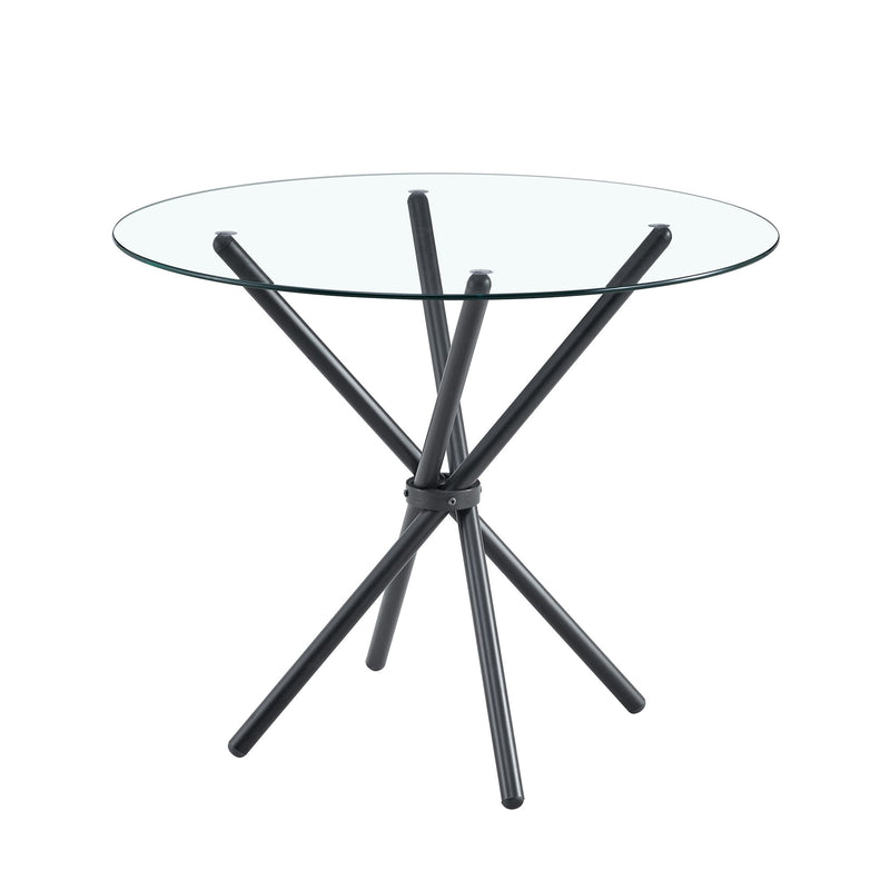 Modern Circular Transparent Tempered Glass Round Table With Metal Legs 36.6" Diameter - Silver / Transparent