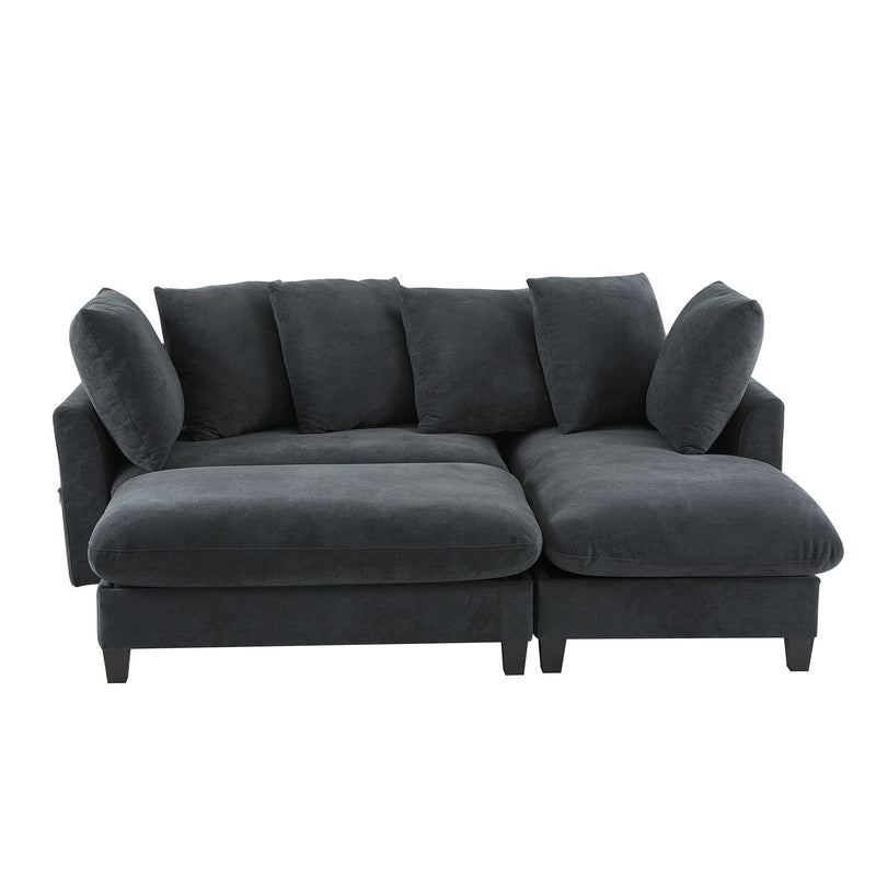 Upholstered L Shaped Sectional Sofa With Storage, Movable Ottoman, And 6 Throw Pillows