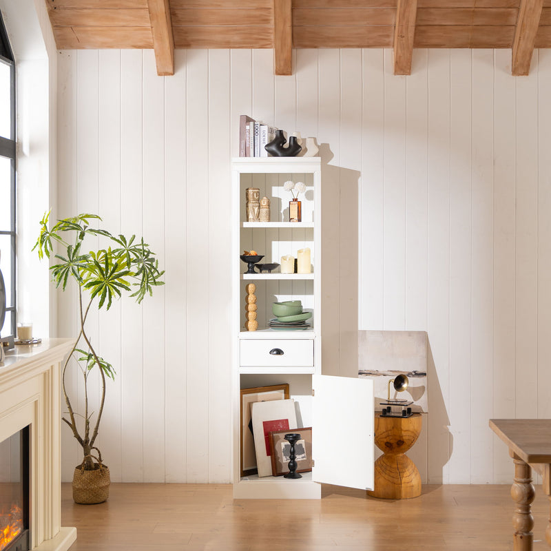 Retro Style 75'' Tall Display Shelf With Cabinet For Hallways Living Room Kitchen - White