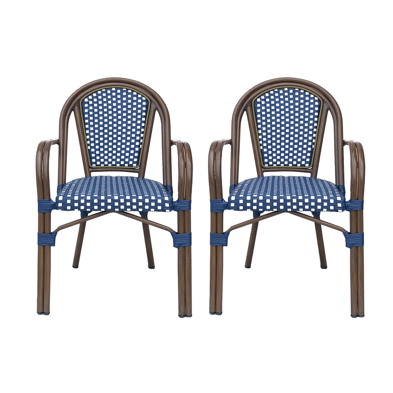 Bistro Chair With 2 Toned Checkered Pattern, (Set of 2) - White / Navy