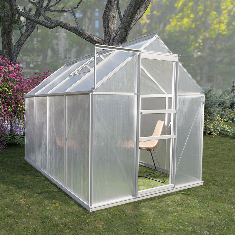 Walk-In Polycarbonate Greenhouse & Roof Vent, Sliding Doors, Aluminum Hobby Hot House For Outdoor