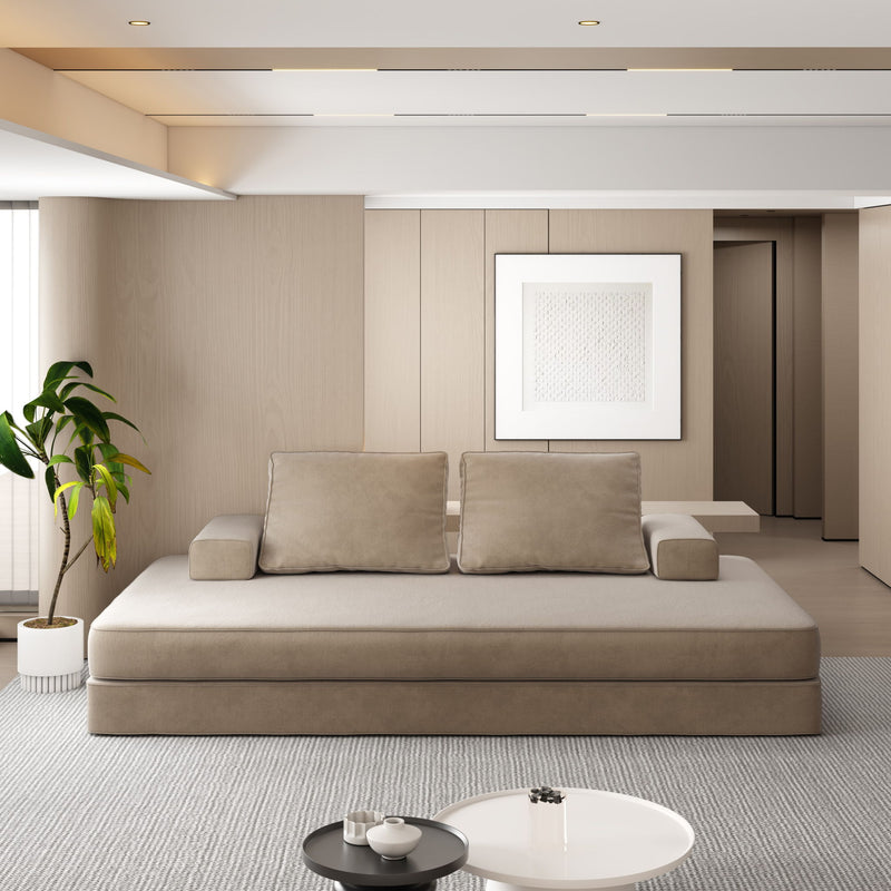 Multifunctional Convertible Sofa Bed With 2 Tumbler Backrests And 2 Pillows, Deep Seat Couch