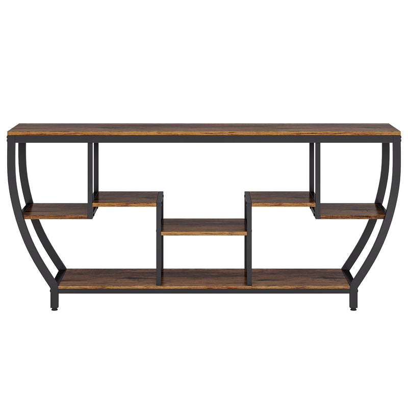 Extra Long Entryway Console Sofa Table With 7 Tier Shelves - Brown / Black