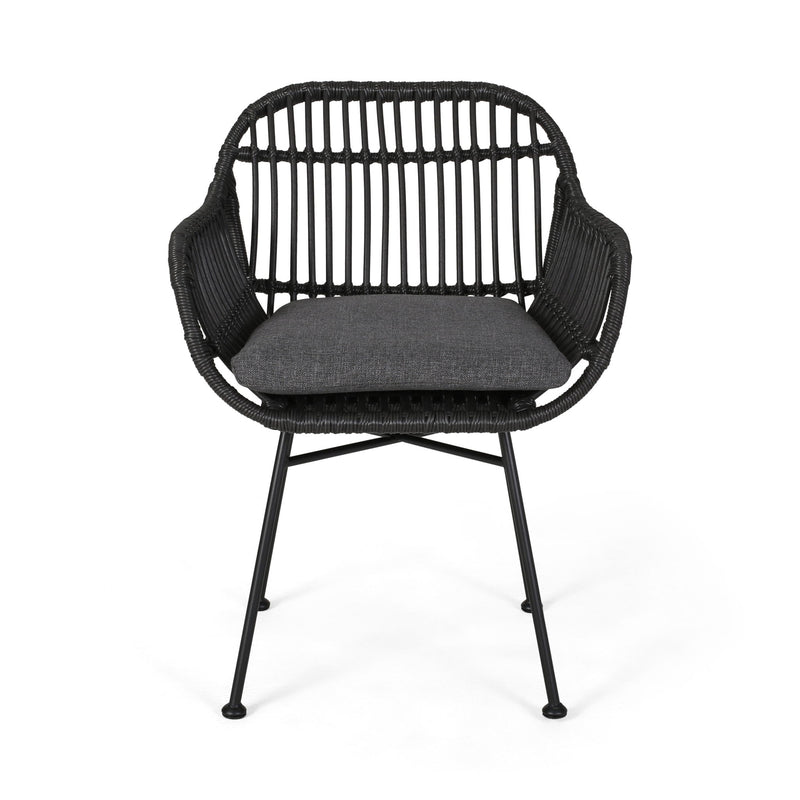Outdoor Rattan Accent Chair With Metal Legs