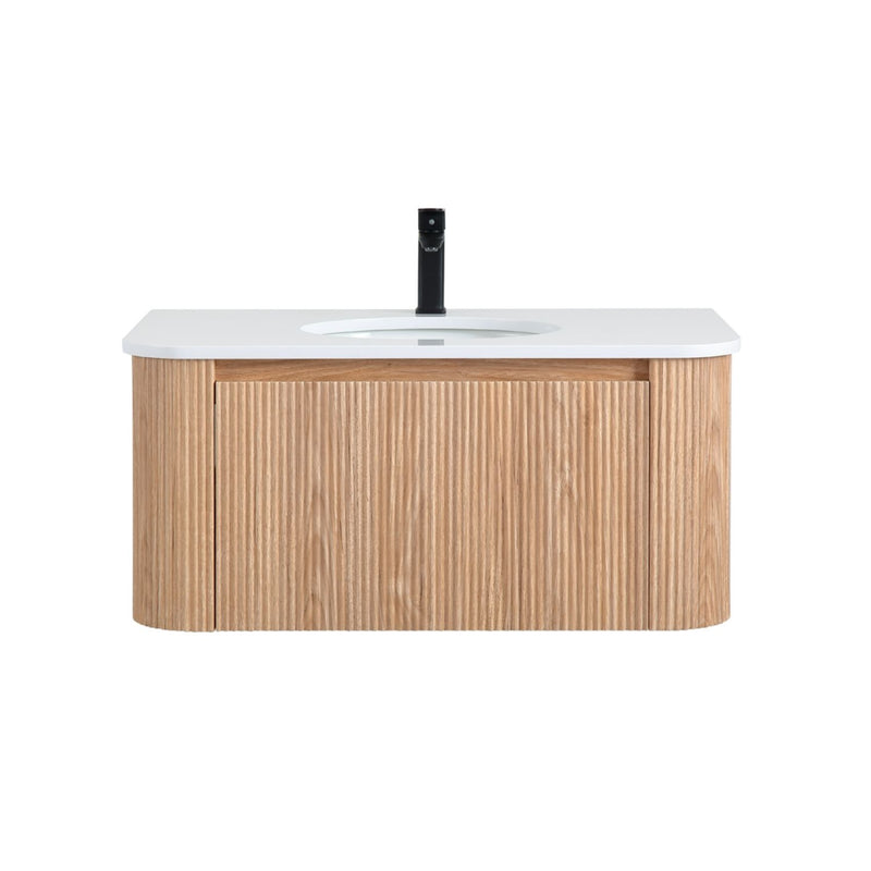 Arcora - Wall Mounted Bathroom Vanity With Curved Design - Natural Wood