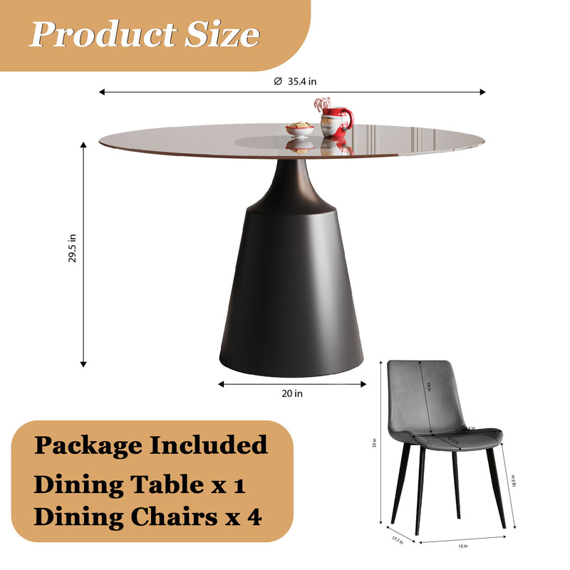 Round Dining Table And 4 Chair Set With Ergonomic Chairs - Black