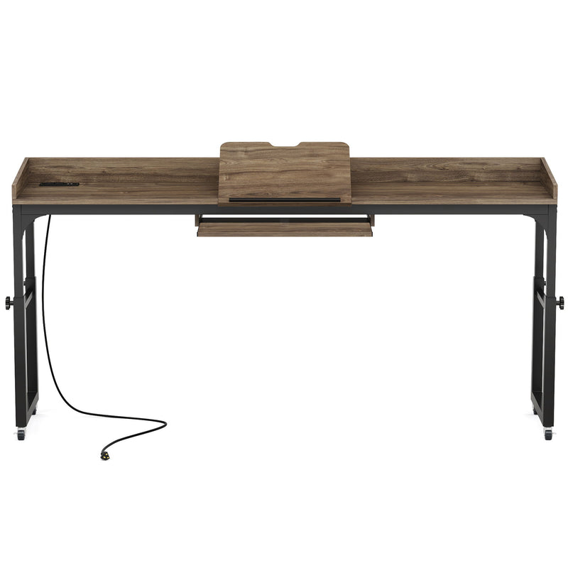 Adjustable Overbed Table With Wheels, Queen Size Mobile Desk - Dark Gray