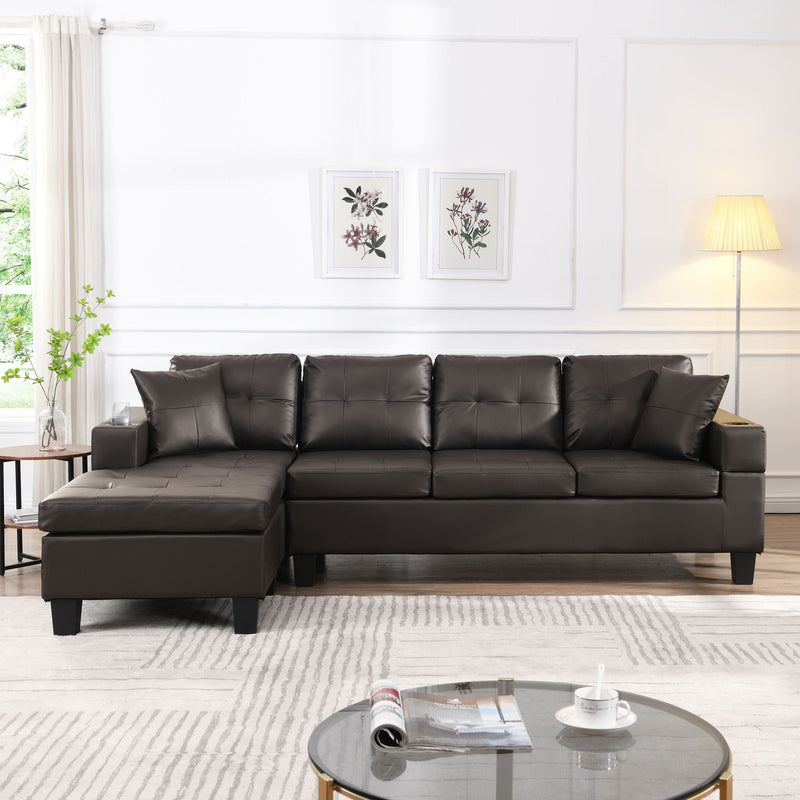 Modern Sectional Sofa Set With Chaise Lounge And Cup Holder