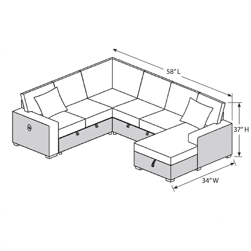 Convertible Sectional Upholstered Sleeper Sofa With Storage Chaise
