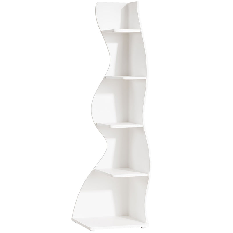 5 Tier Wavy Corner Bookshelf And Plant Stand For Living Room