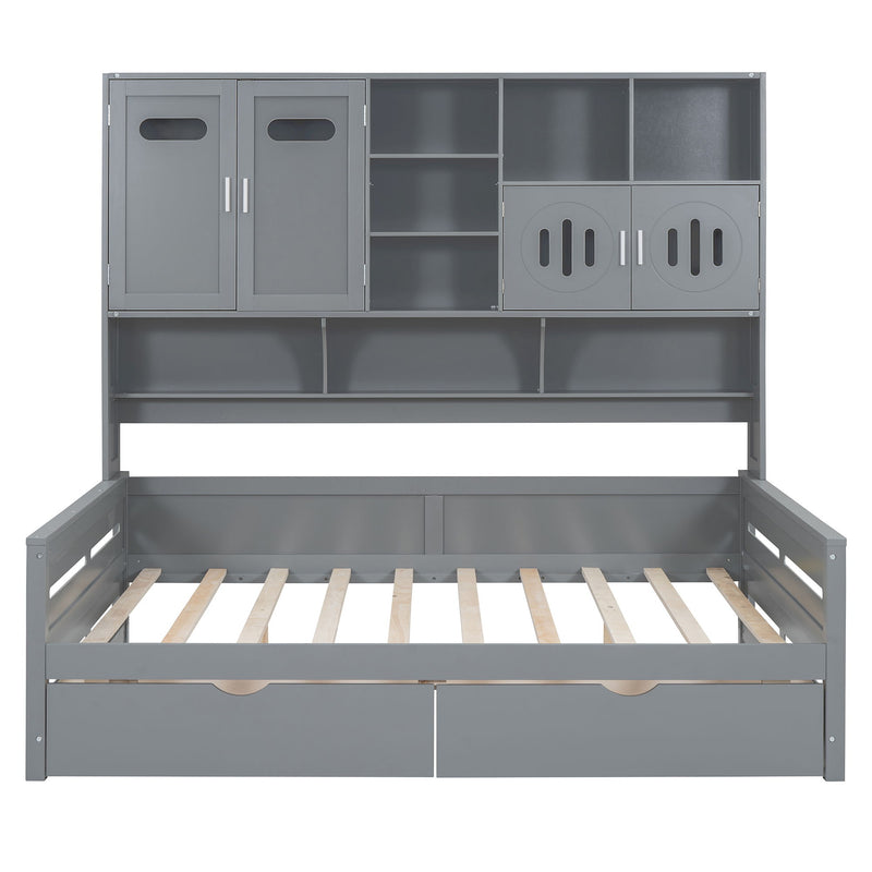 Daybed With All-In-One Cabinet And Shelf