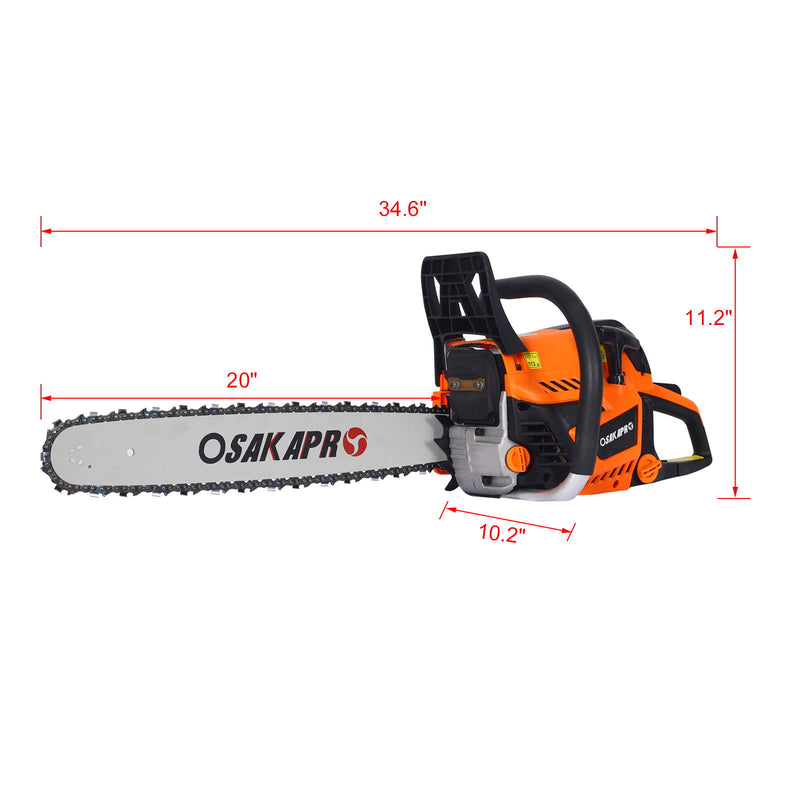 Professional Gasoline Chainsaw 20" 52Cc For Tree And Wood Cutting - Orange