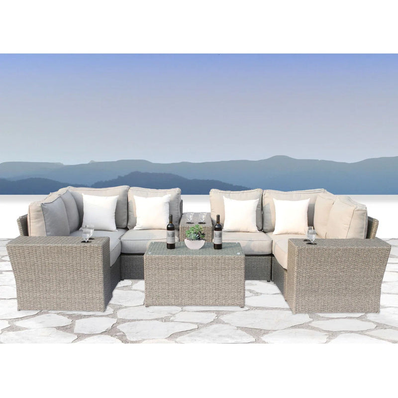 Outdoor Wicker Sectional With Weather Resistant Cushions And Table