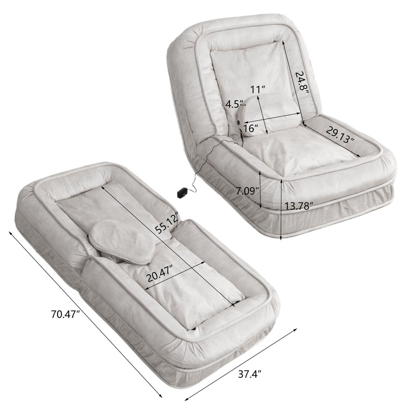 Upholstered Human Dog Bed And Pets, Bean Bag Floor Sofa With Massage Pillow, 5 Adjustable Positions & 2 Soft Pillows