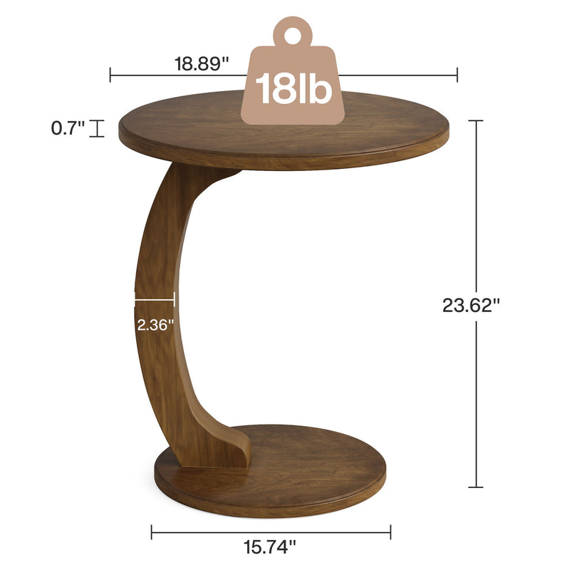 C-Shaped Round End Table - Brown