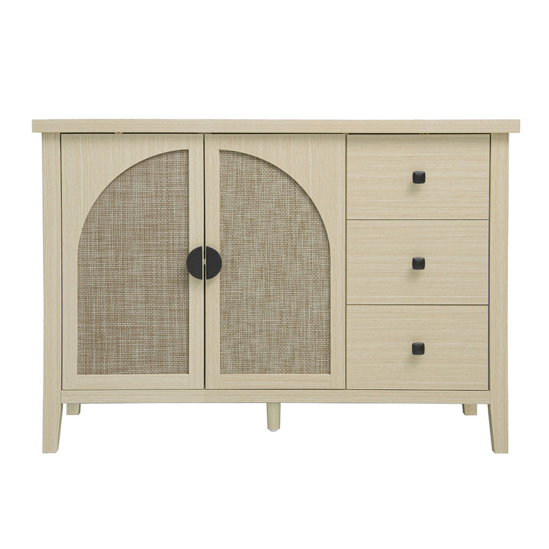 Rattan 2 Door 3 Drawer Cabinet, Suitable For Bedroom - Natural