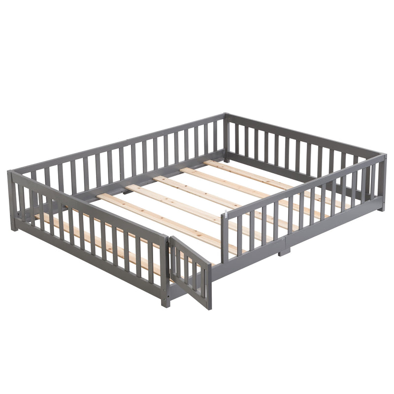 Solid Wood Floor Bed With Door And Fence For Children