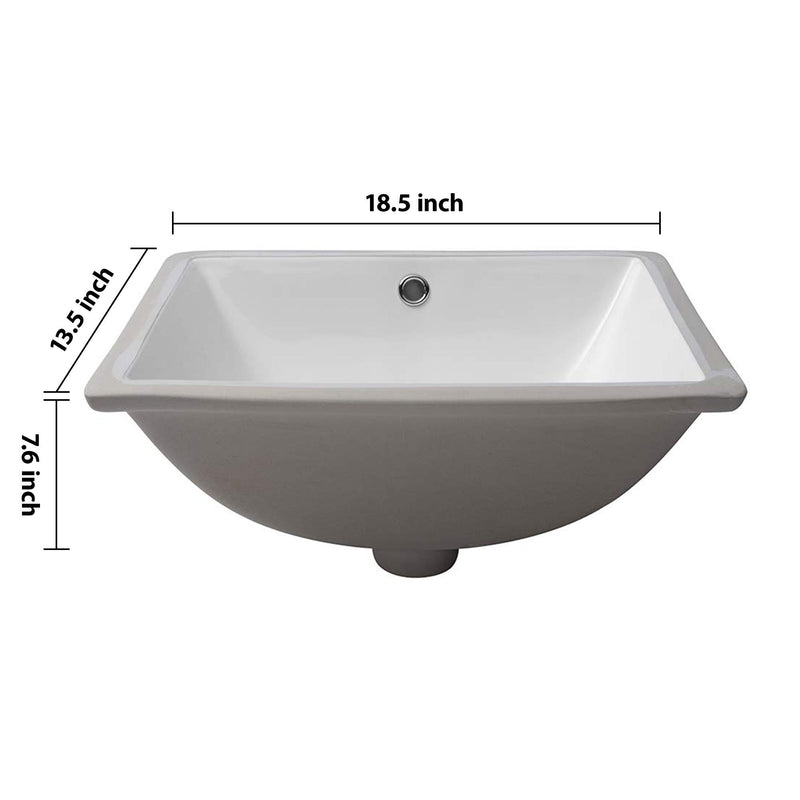 European Style White Ceramic Rectangular Undermount Bathroom Sink With Overflow