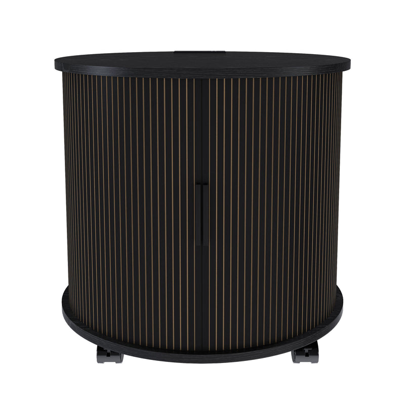 Cylinder Nightstand With Charging Station & Sliding Door