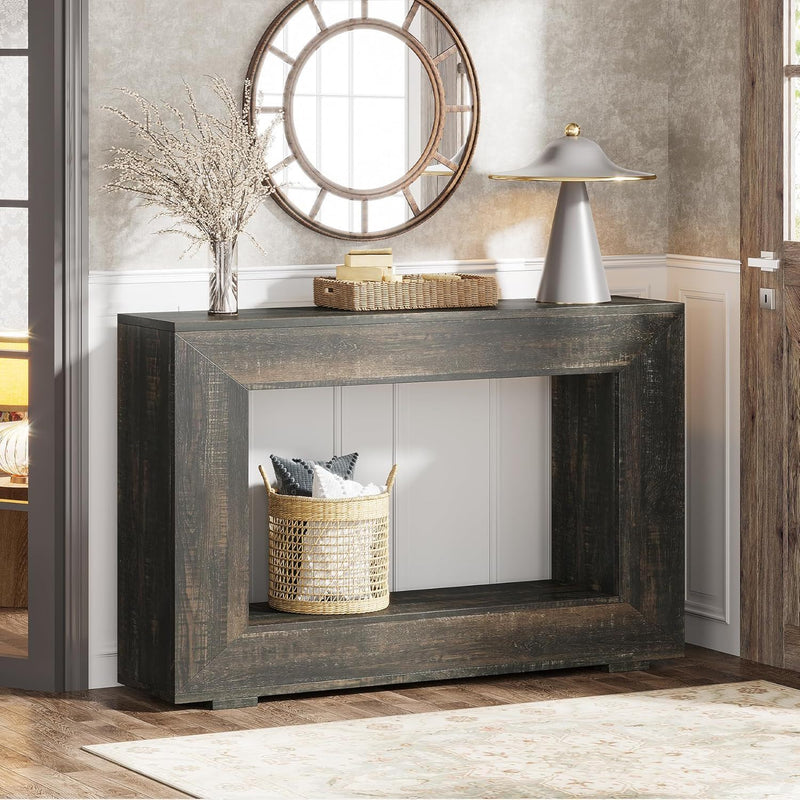 Narrow Entryway Storage Console Table With Open Shelf