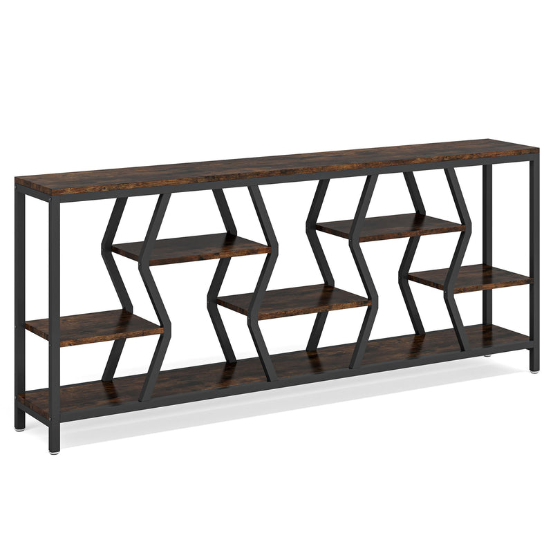 Tribesigns - Extra Long Narrow Sofa Console Table With 4 Tier Storage Shelves - Rustic Brown