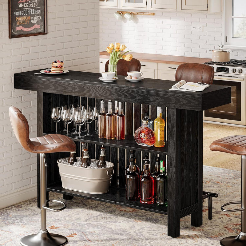 2 Tier Mini Bar Table For Kitchen - Black