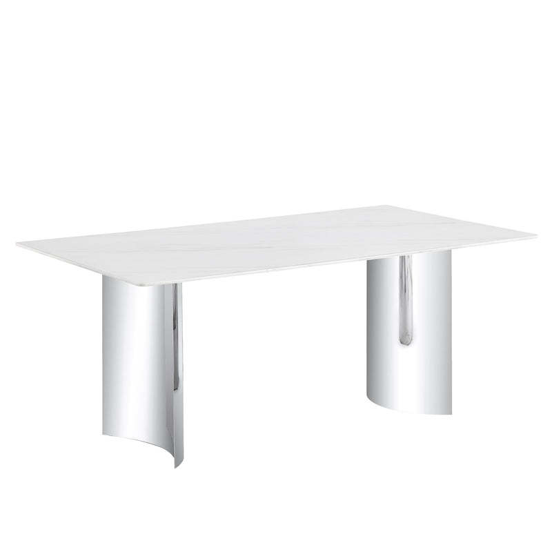 Modern Minimalist Dining Table With Marble Glass Top