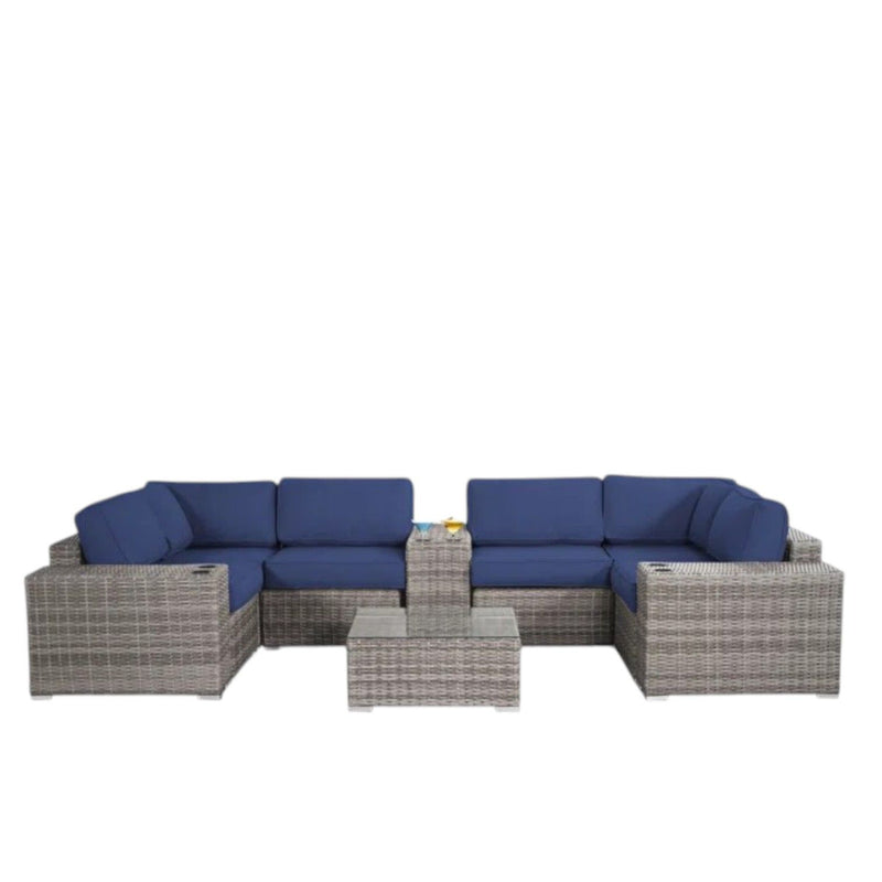 Modern Patio Rattan Sectional Set With Cushions