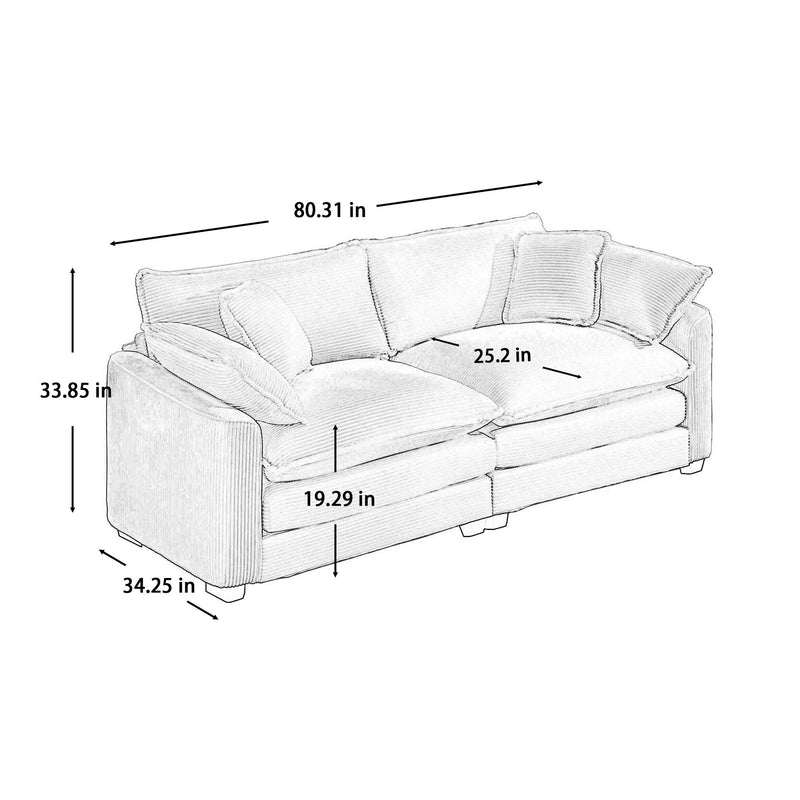 Modern 2 Seater With 4 Pillows, Upholstered Deep Seating Loveseat