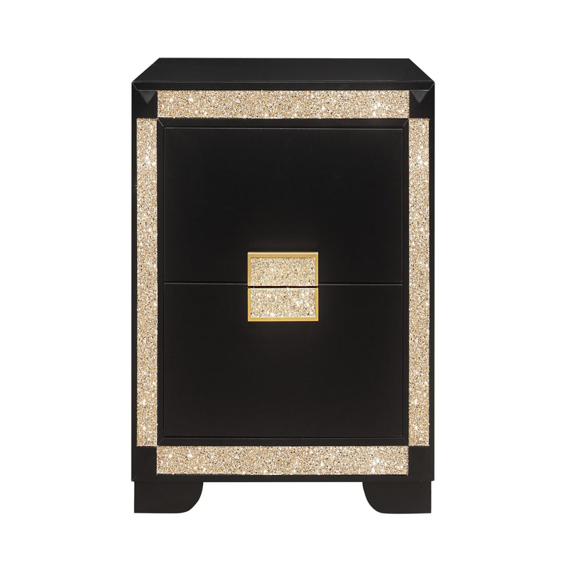 Lively - Nightstand With Glitter Detail And Thick Bar Handle Hardware - Black