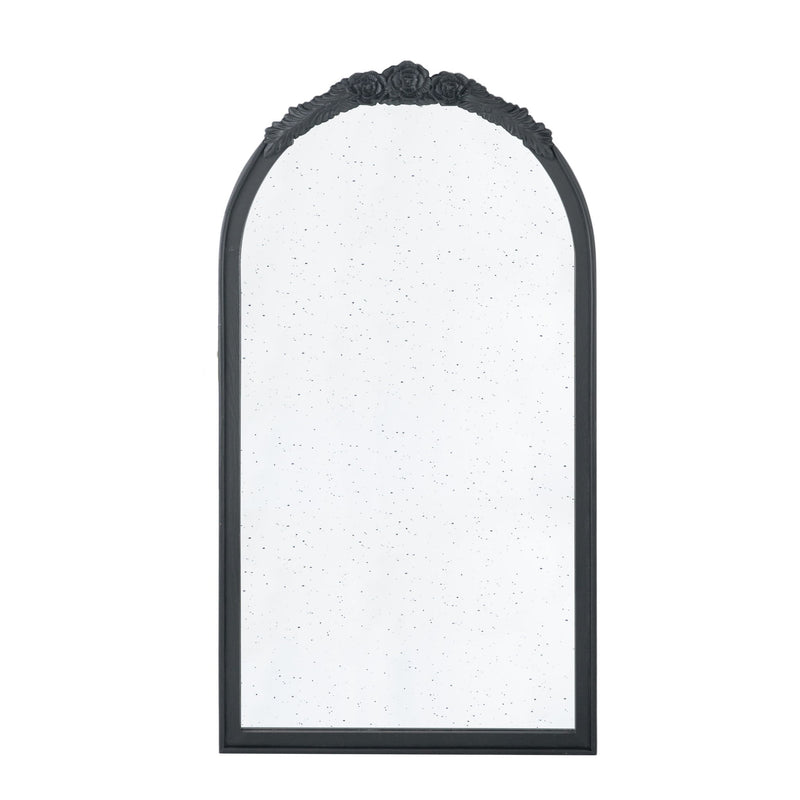 Hand Carved Rose Antique Mirror Frame, Wood Arch Mirror Wall Decor For Living Room