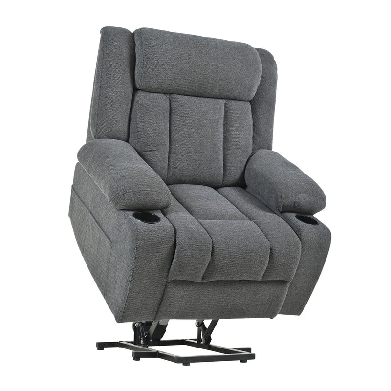 Power Lift Recliner Chair With Extended Footrest, Remote Control, Cup Holders, And Side Pockets