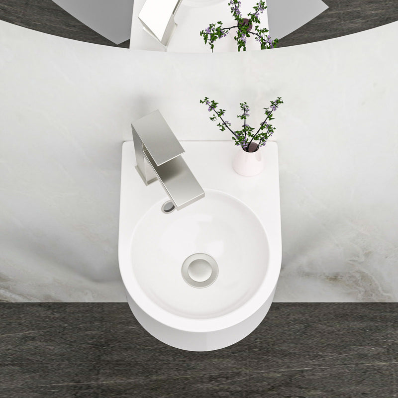 Modern Rectangle Wall Mount Bathroom Sink With Single Faucet Hole - White